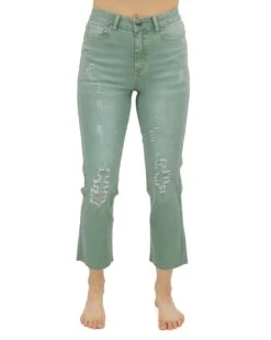 Mel's Fave Distressed Cropped Straight Leg Colored Denim In Dusty Olive -Active Aura Shop MelsFaveColoredDenim DustyOlive 1