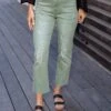 Mel's Fave Distressed Cropped Straight Leg Colored Denim In Dusty Olive