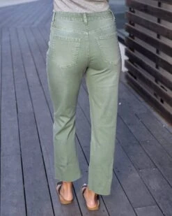 Mel's Fave Distressed Cropped Straight Leg Colored Denim In Dusty Olive -Active Aura Shop MelsFaveColoredDenim DustyOlive 3