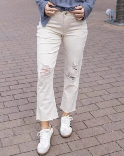 Mel's Fave Distressed Cropped Straight Leg Colored Denim In Natural