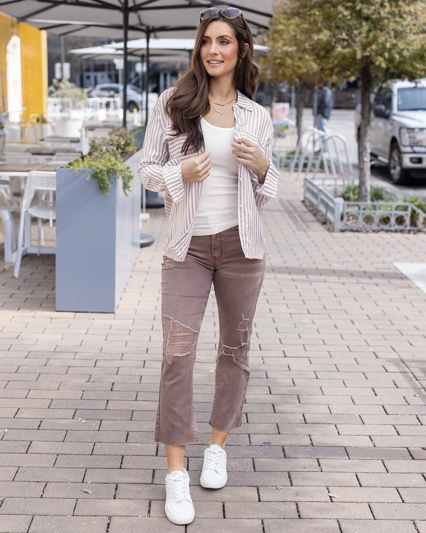 Mel's Fave Distressed Cropped Straight Leg Colored Denim In Vintage Wine - Image 3