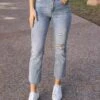 Mel's Fave Distressed Straight Leg Cropped Denim In Light Mid-Wash 2 Mel's Fave Distressed Straight Leg Cropped Denim In Light Mid-Wash -Active Aura Shop MelsFaveStraightLegCroppedDenim LightMidWash SS24 6