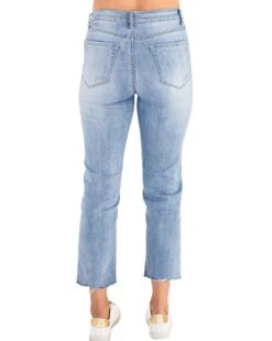 Mel's Fave Distressed Straight Leg Cropped Denim In Light Mid-Wash -Active Aura Shop MelsFaveStraightLegCroppedDenim LightMidWashSS24 2