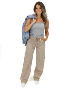 Sueded Twill Khaki Cargo Pants -Active Aura Shop MelsSelfies3