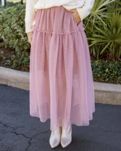 Mesh Tiered Blush Maxi Skirt
