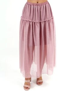 Mesh Tiered Blush Maxi Skirt -Active Aura Shop MeshTieredMaxiSkirt Blush 2