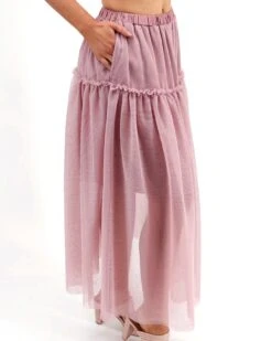 Mesh Tiered Blush Maxi Skirt -Active Aura Shop MeshTieredMaxiSkirt Blush 4