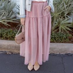 Mesh Tiered Blush Maxi Skirt -Active Aura Shop MeshTieredMaxiSkirt Blush 9