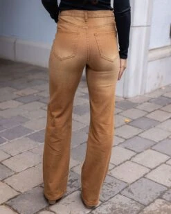 Button Fly Premium Wide Leg Denim - FINAL SALE -Active Aura Shop MidWeightPremiumColoredWideLegDenim Cognac 13