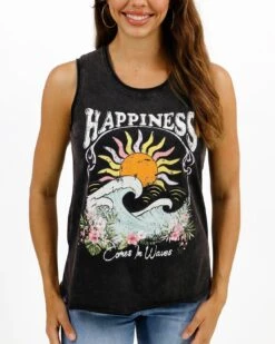 Mineral Washed Graphic Tank - Happiness -Active Aura Shop MineralWashedGraphicTank Happiness 1