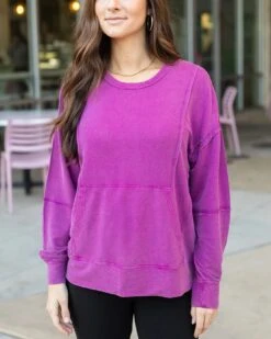 Mineral Washed Boysenberry Pullover Sweatshirt