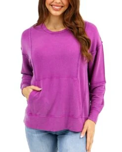 Mineral Washed Boysenberry Pullover Sweatshirt -Active Aura Shop MineralWashedPulloverSweatshirt Boysenberry 2