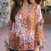 Mixed Print Autumn Patchwork Ruffle Top -Active Aura Shop MixedPrintRuffleTop AutumnPatchwork 10
