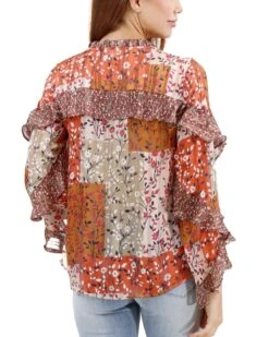 Mixed Print Autumn Patchwork Ruffle Top -Active Aura Shop MixedPrintRuffleTop AutumnPatchwork 4 1