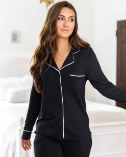 Classic Modal Pajama Top - FINAL SALE -Active Aura Shop ModalClassicSleepTop Black 4