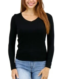 Modal V-Neck Black Long Sleeve Tee 16 Modal V-Neck Black Long Sleeve Tee -Active Aura Shop ModalVNeckLongSleeve Black 1