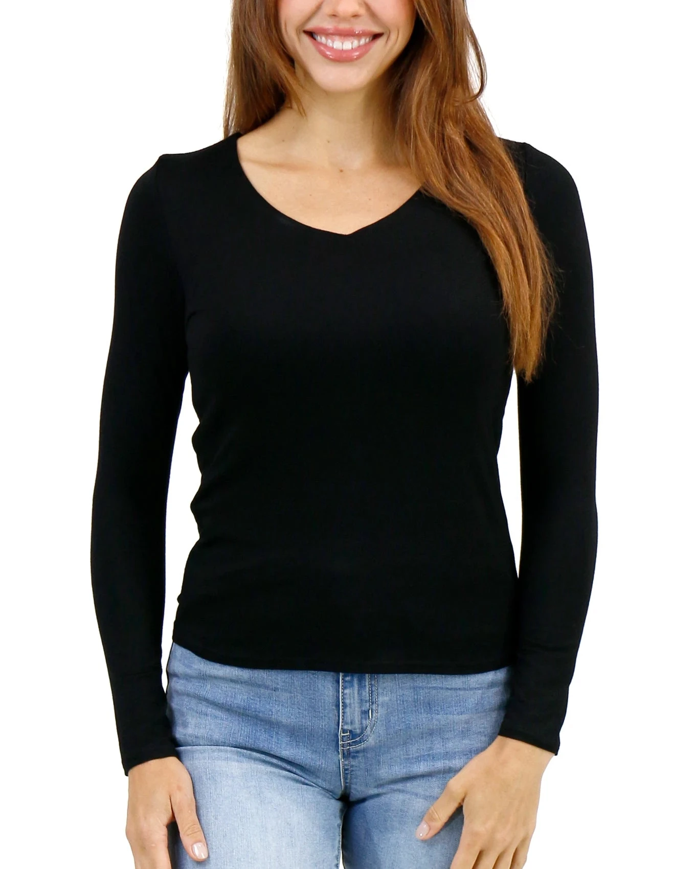 Modal V-Neck Black Long Sleeve Tee 9 Modal V-Neck Black Long Sleeve Tee - Image 7
