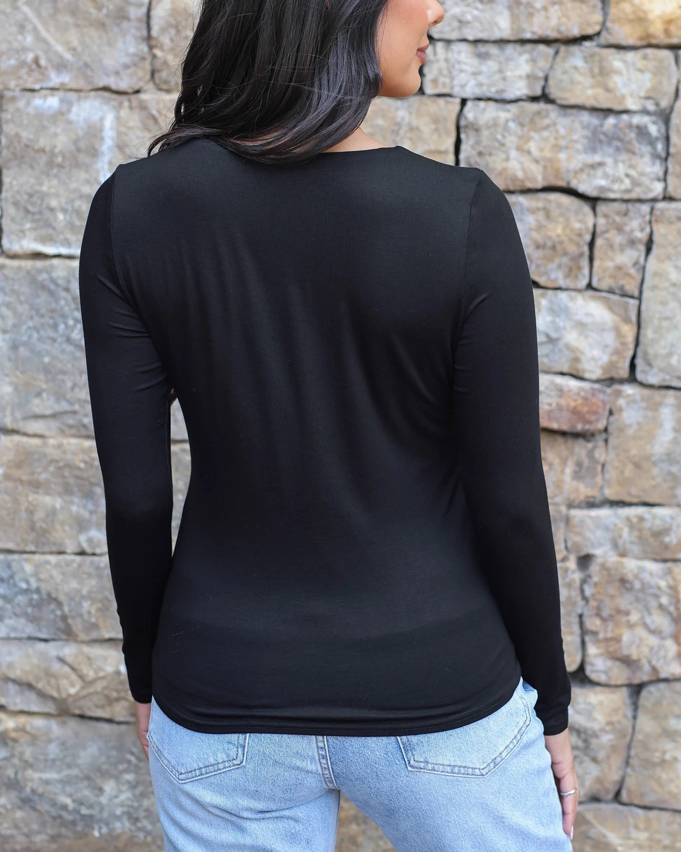 Modal V-Neck Black Long Sleeve Tee 8 Modal V-Neck Black Long Sleeve Tee - Image 6