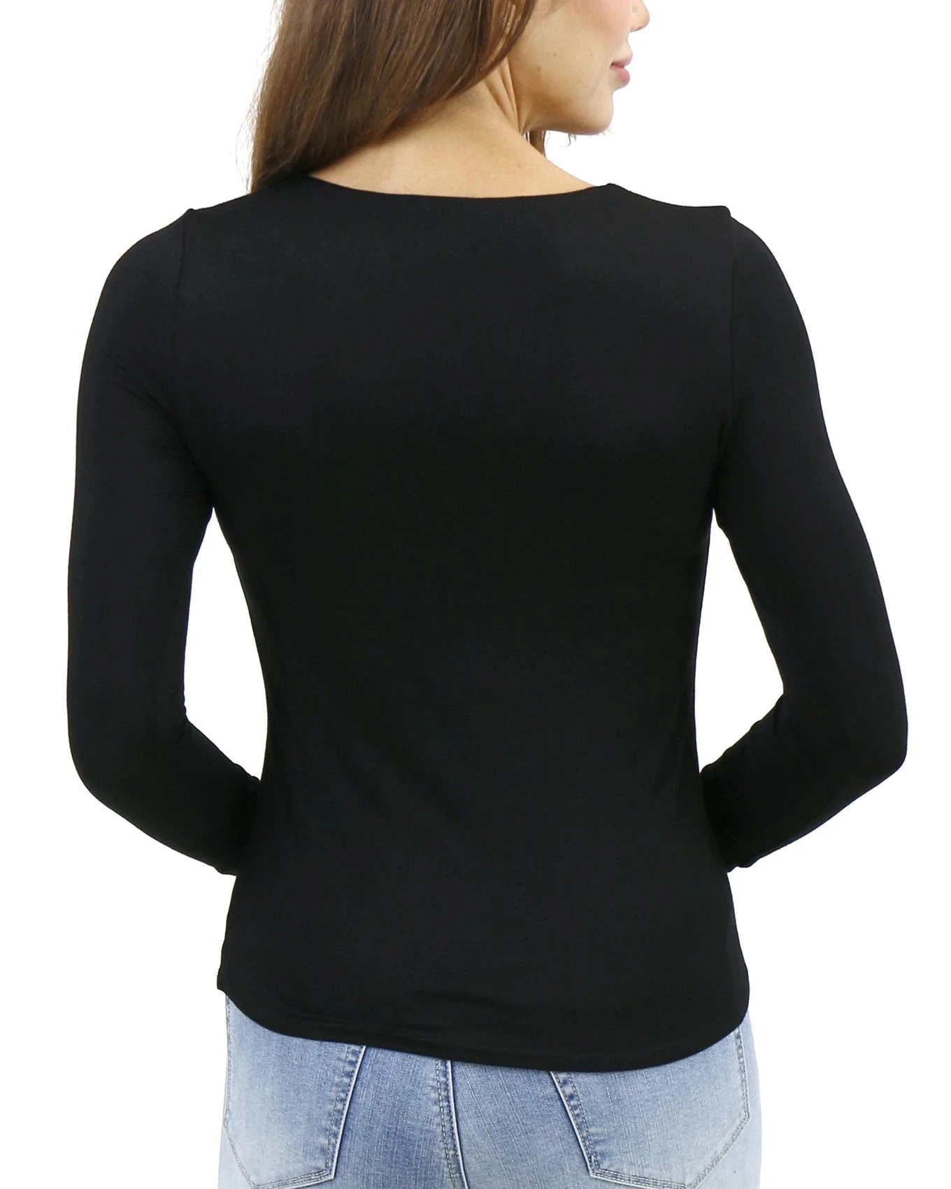 Modal V-Neck Black Long Sleeve Tee 10 Modal V-Neck Black Long Sleeve Tee - Image 8