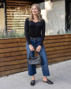 Modal V-Neck Black Long Sleeve Tee 12 Modal V-Neck Black Long Sleeve Tee -Active Aura Shop ModalVNeckLongSleeve Black 6