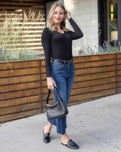 Modal V-Neck Black Long Sleeve Tee 13 Modal V-Neck Black Long Sleeve Tee -Active Aura Shop ModalVNeckLongSleeve Black 8