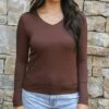 Modal V-Neck Brown Long Sleeve Tee -Active Aura Shop ModalVNeckLongSleeve Brown 4