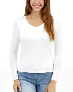 Modal V-Neck Ivory Long Sleeve Tee 14 Modal V-Neck Ivory Long Sleeve Tee -Active Aura Shop ModalVNeckLongSleeve Ivory 1