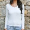 Modal V-Neck Ivory Long Sleeve Tee -Active Aura Shop ModalVNeckLongSleeve Ivory 3