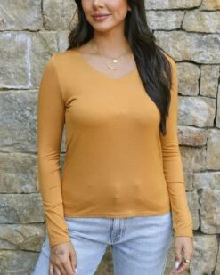 Modal V-Neck Mustard Long Sleeve Tee