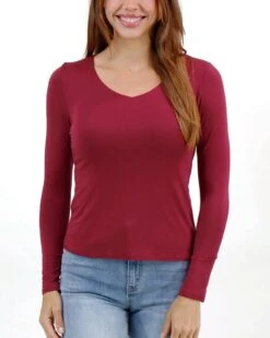 Modal V-Neck Red Long Sleeve Tee -Active Aura Shop ModalVNeckLongSleeve Red 1