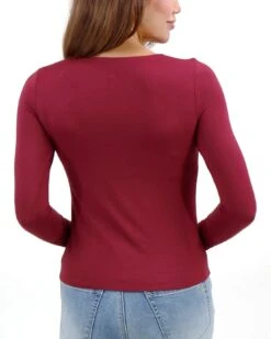Modal V-Neck Red Long Sleeve Tee -Active Aura Shop ModalVNeckLongSleeve Red 2
