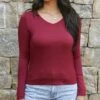 Modal V-Neck Red Long Sleeve Tee