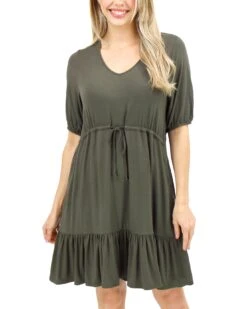 Olive Modal Waist Tie Dress -Active Aura Shop ModalWaistTieDress Olive 1