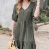 Olive Modal Waist Tie Dress -Active Aura Shop ModalWaistTieDress Olive 11