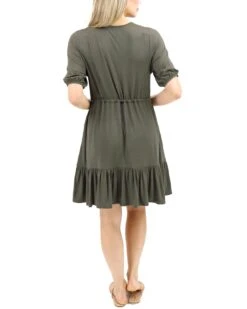 Olive Modal Waist Tie Dress -Active Aura Shop ModalWaistTieDress Olive 3