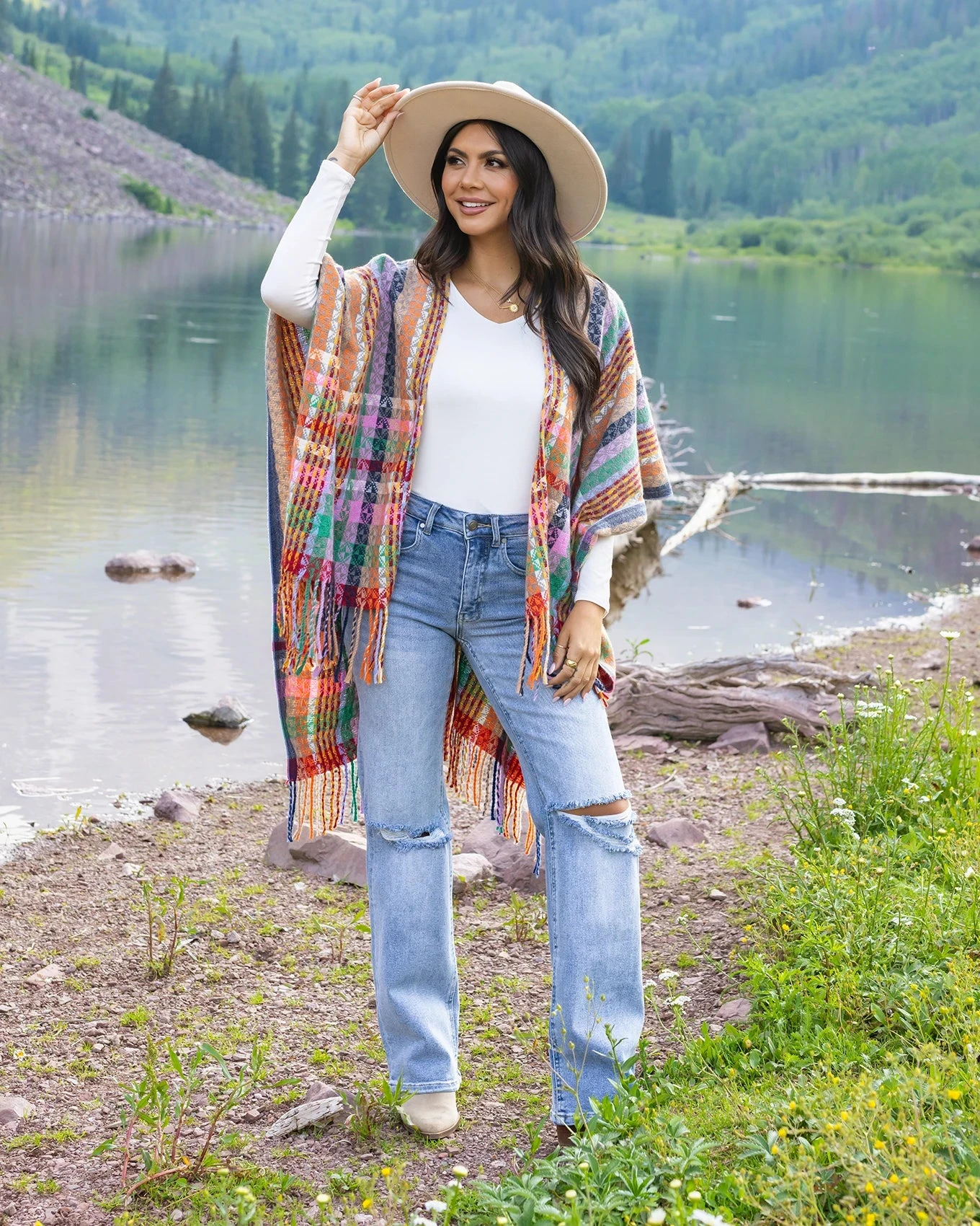 Modal V-Neck Ivory Long Sleeve Tee 4 Modal V-Neck Ivory Long Sleeve Tee - Image 2