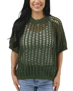 Open Knit Olive Short Sleeve Pullover -Active Aura Shop OpenKnitShortSleeveTop Olive 1 287bdd5a 1151 4c90 9d43 54826578e109