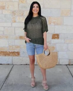 Open Knit Olive Short Sleeve Pullover -Active Aura Shop OpenKnitShortSleeveTop Olive 6 7b98fa82 6aba 4451 a696 a8235fef0f49