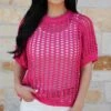 Open Knit Pink Short Sleeve Pullover -Active Aura Shop OpenKnitshortSleeveTop Pink 6
