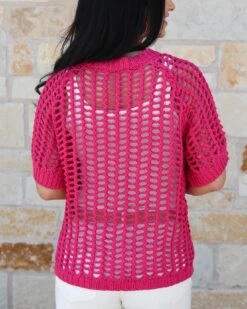 Open Knit Pink Short Sleeve Pullover -Active Aura Shop OpenKnitshortSleeveTop Pink 7