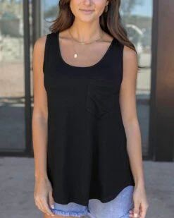 Black Perfect Pocket Scoop Neck Tank