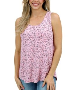 Pink Mini Floral Perfect Pocket Scoop Neck Tank - FINAL SALE -Active Aura Shop PerfectPocketTank ScoopNeck PinkMiniFloral 1