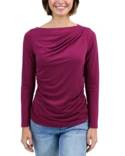 Pleated Winterberry Boat Neck Top 16 Pleated Winterberry Boat Neck Top -Active Aura Shop PleatedBoatNeckTop Winterberry 1 1