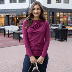 Pleated Winterberry Boat Neck Top 14 Pleated Winterberry Boat Neck Top -Active Aura Shop PleatedBoatNeckTop Winterberry 12