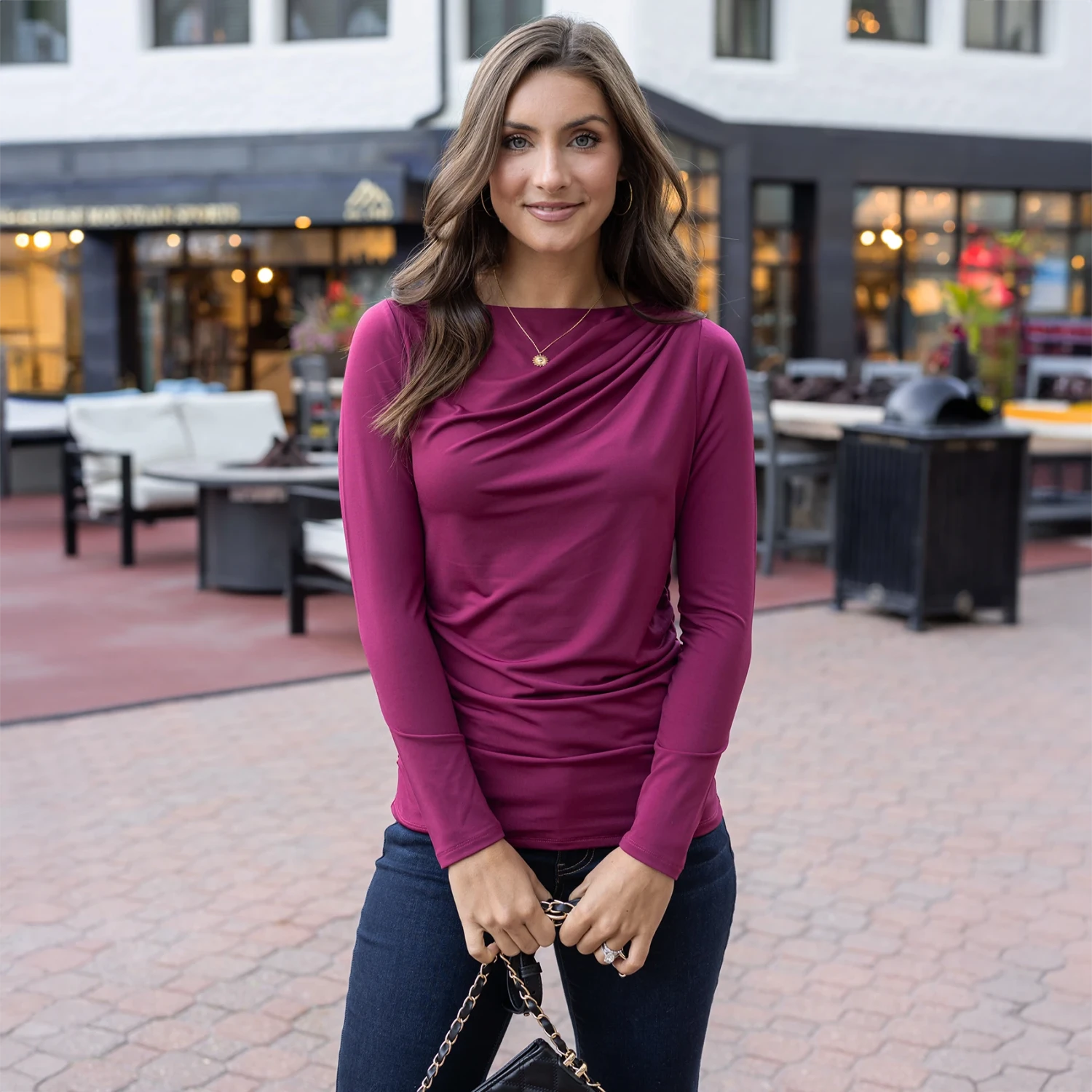 Pleated Winterberry Boat Neck Top 7 Pleated Winterberry Boat Neck Top - Image 5