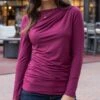 Pleated Winterberry Boat Neck Top -Active Aura Shop PleatedBoatNeckTop Winterberry 13