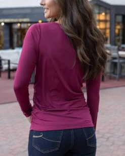 Pleated Winterberry Boat Neck Top 15 Pleated Winterberry Boat Neck Top -Active Aura Shop PleatedBoatNeckTop Winterberry 4