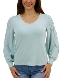 Pleated Sleeve Light Mint Top -Active Aura Shop PleatedPuffSleeveTop DustyMint 1