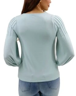 Pleated Sleeve Light Mint Top -Active Aura Shop PleatedPuffSleeveTop DustyMint 11