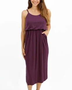 Pocketed Blouson Dress In Italian Fig -Active Aura Shop PocketedBlousonDress ItalianFig 7